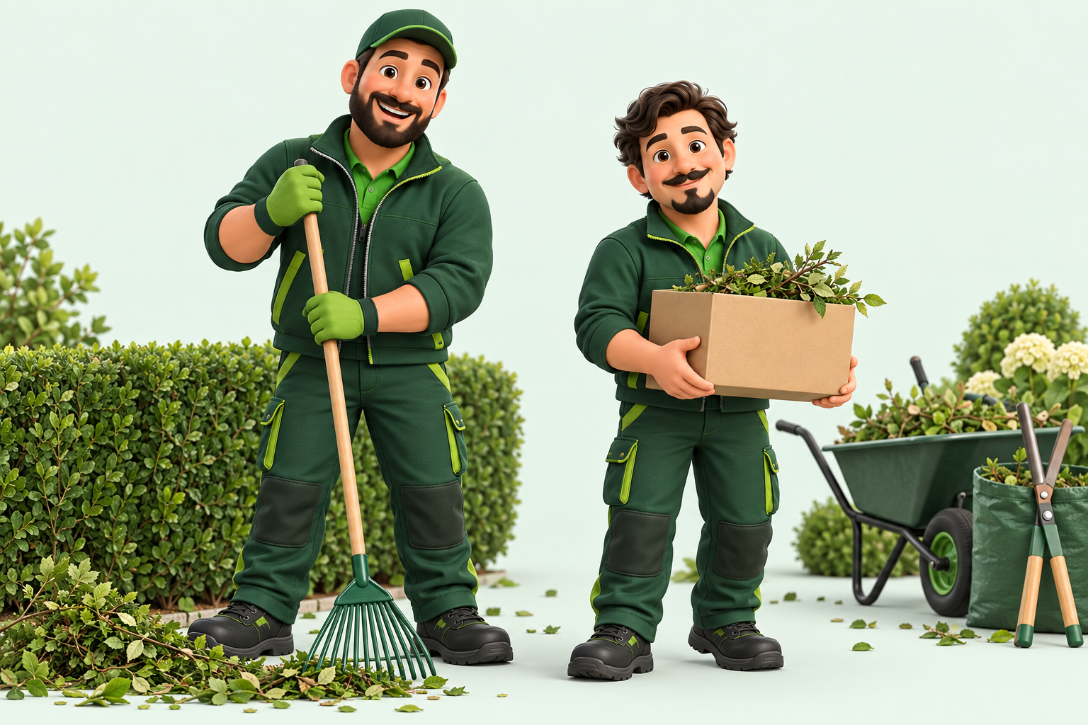 Valentino und Konrad als Avatare bei Gartenpflege und Entrümpelung